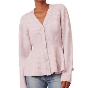 LoveShackFancy Luisa Wool & Cashmere Peplum Cardigan,Light Pink Cardigan Sweater